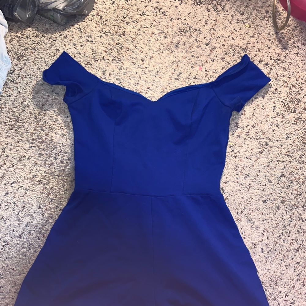 Blue Off The Shoulder Romper.
